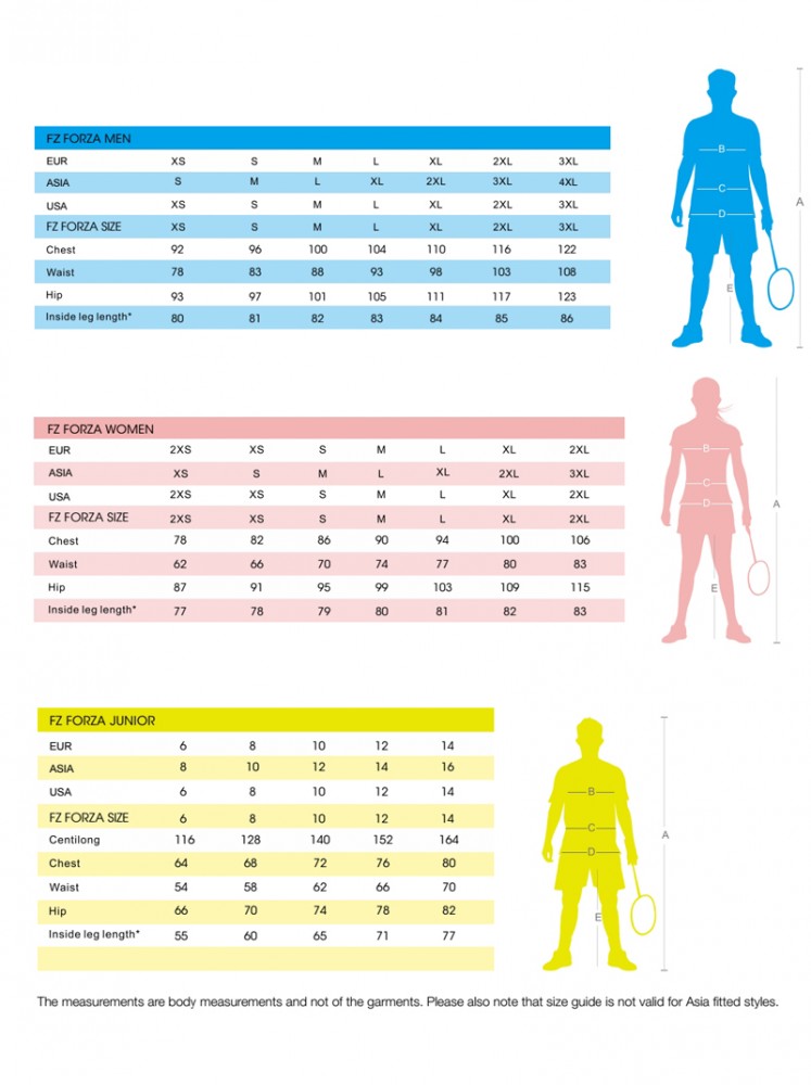 Yonex Clothing Size Chart